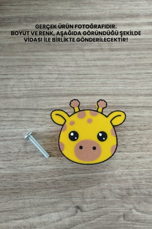 5 ADET - Zürafa Dolap Kulpu, Çocuk Odası Mobilya Kulpu, Modern ve Eğlenceli Kulp (Kulp Vidası Dahildir)