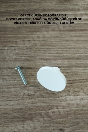 15 ADET - Beyaz Geniş Düğme Kulp - Modern ve Şık Dolap, Gardırop, Şifonyer, Komodin ve Çekmece Kulpu (Vida Dahil)