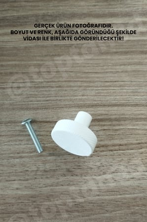 15 ADET - Beyaz Kalın Düğme Kulp - Modern ve Şık Dolap, Gardırop, Şifonyer, Komodin ve Çekmece Kulpu (Vida Dahil)