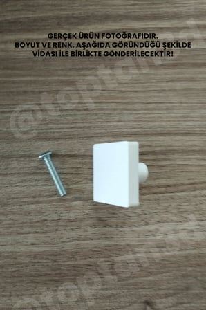 15 ADET - Beyaz Kare Kulp - Modern ve Şık Dolap, Gardırop, Şifonyer, Komodin ve Çekmece Kulpu (Vida Dahil)