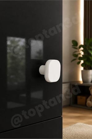 15 ADET - Beyaz Oval Kare Kulp - Modern ve Şık Dolap, Gardırop, Şifonyer, Komodin ve Çekmece Kulpu (Vida Dahil)