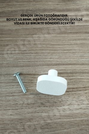 15 ADET - Beyaz Oval Kare Kulp - Modern ve Şık Dolap, Gardırop, Şifonyer, Komodin ve Çekmece Kulpu (Vida Dahil)
