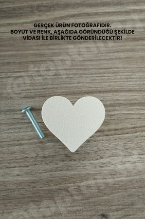 10 ADET - Açık Bej Kalp Dolap Kulpu, Mobilya Kulbu - Çocuk Odası Kulp, Kalp Kulp -4 CM - Kulp Vidası Dahildir