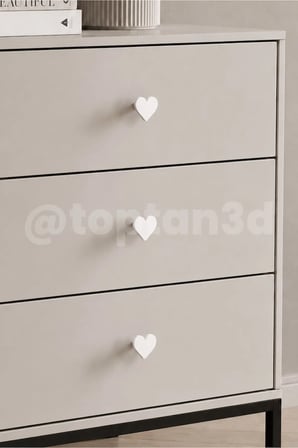 10 ADET - Beyaz Kalp Dolap Kulpu, Mobilya Kulbu - Çocuk Odası Kulp, Kalp Kulp -4 CM - Kulp Vidası Dahildir