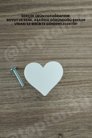 10 ADET - Beyaz Kalp Dolap Kulpu, Mobilya Kulbu - Çocuk Odası Kulp, Kalp Kulp -4 CM - Kulp Vidası Dahildir