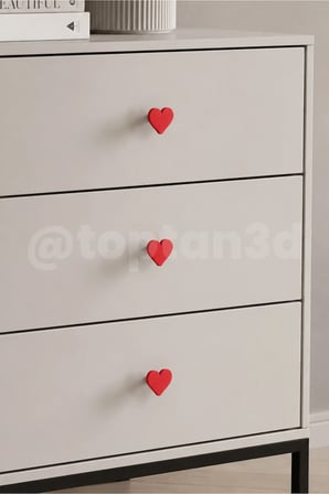 10 ADET - Kırmızı Kalp Dolap Kulpu, Mobilya Kulbu - Çocuk Odası Kulp, Kalp Kulp -4 CM - Kulp Vidası Dahildir