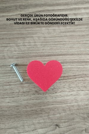 10 ADET - Kırmızı Kalp Dolap Kulpu, Mobilya Kulbu - Çocuk Odası Kulp, Kalp Kulp -4 CM - Kulp Vidası Dahildir