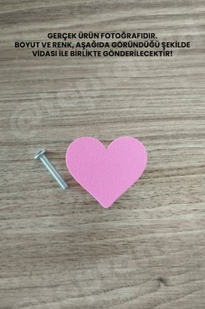 10 ADET - Pembe Kalp Dolap Kulpu, Mobilya Kulbu - Çocuk Odası Kulp, Kalp Kulp -4 CM - Kulp Vidası Dahildir
