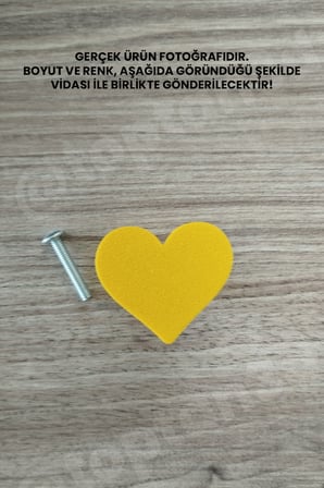 10 ADET - Sarı Kalp Dolap Kulpu, Mobilya Kulbu - Çocuk Odası Kulp, Kalp Kulp -4 CM - Kulp Vidası Dahildir