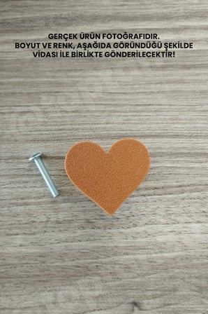 10 ADET - Tarçın Rengi Kalp Dolap Kulpu, Mobilya Kulbu - Çocuk Odası Kulp, Kalp Kulp -4 CM - Kulp Vidası Dahildir