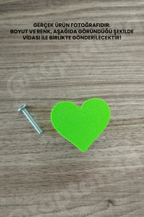 10 ADET - Yeşil Kalp Dolap Kulpu, Mobilya Kulbu - Çocuk Odası Kulp, Kalp Kulp -4 CM - Kulp Vidası Dahildir