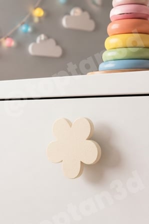 8 ADET - Açık Bej Çiçek Dolap Kulpu, Modern Mobilya Kulpu, Çiçek Kulp (Kulp Vidası Dahildir) - 5 CM