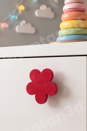 8 ADET - Kırmızı Çiçek Dolap Kulpu, Modern Mobilya Kulpu, Çiçek Kulp (Kulp Vidası Dahildir) - 5 CM