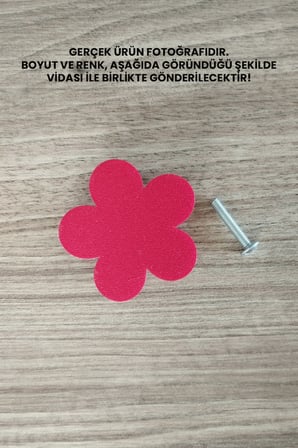 8 ADET - Kırmızı Çiçek Dolap Kulpu, Modern Mobilya Kulpu, Çiçek Kulp (Kulp Vidası Dahildir) - 5 CM