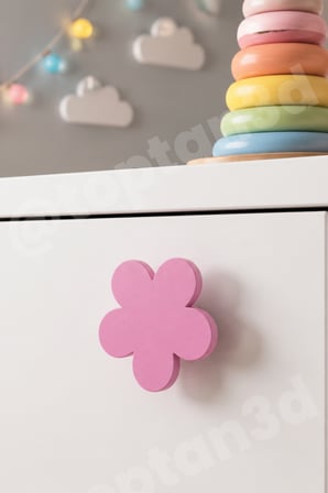 8 ADET - Pembe Çiçek Dolap Kulpu, Modern Mobilya Kulpu, Çiçek Kulp (Kulp Vidası Dahildir) - 5 CM