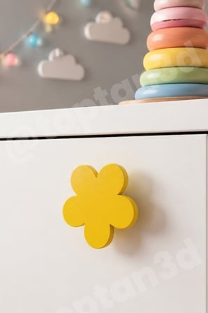 8 ADET - Sarı Çiçek Dolap Kulpu, Modern Mobilya Kulpu, Çiçek Kulp (Kulp Vidası Dahildir) - 5 CM