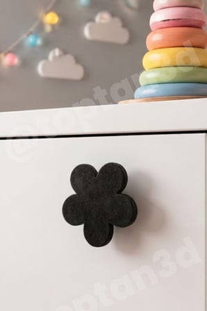 8 ADET - Siyah Çiçek Dolap Kulpu, Modern Mobilya Kulpu, Çiçek Kulp (Kulp Vidası Dahildir) - 5 CM
