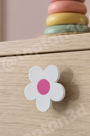 8 ADET - Pembe Papatya Dolap Kulpu - Çocuk Odası Kulp, Papatya Kulp - 5 CM - Kulp Vidası Dahildir