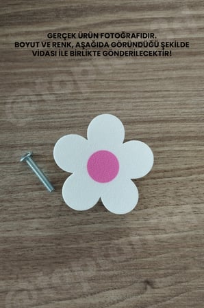 8 ADET - Pembe Papatya Dolap Kulpu - Çocuk Odası Kulp, Papatya Kulp - 5 CM - Kulp Vidası Dahildir