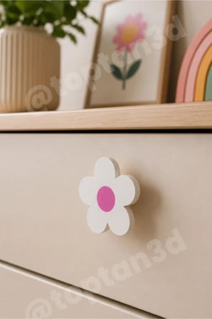 8 ADET - Pembe Modern Papatya Dolap Kulpu - Çocuk Odası Kulp, Papatya Kulp - 5 CM - Kulp Vidası Dahildir