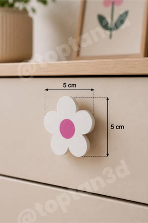 8 ADET - Pembe Modern Papatya Dolap Kulpu - Çocuk Odası Kulp, Papatya Kulp - 5 CM - Kulp Vidası Dahildir