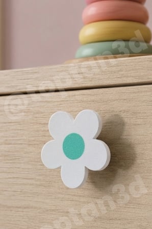 8 ADET - Turkuaz Papatya Dolap Kulpu - Çocuk Odası Kulp, Papatya Kulp - 5 CM - Kulp Vidası Dahildir