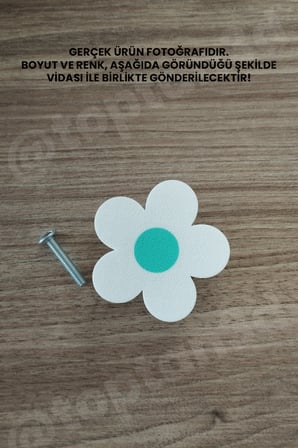 8 ADET - Turkuaz Papatya Dolap Kulpu - Çocuk Odası Kulp, Papatya Kulp - 5 CM - Kulp Vidası Dahildir