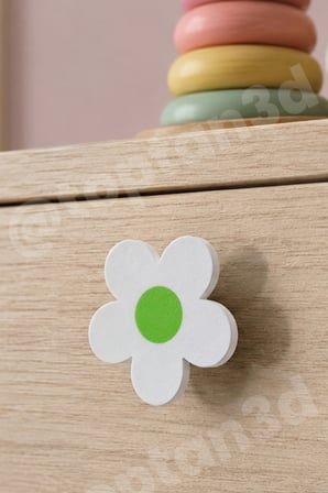 8 ADET - Yeşil Papatya Dolap Kulpu - Çocuk Odası Kulp, Papatya Kulp - 5 CM - Kulp Vidası Dahildir