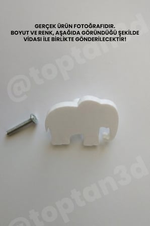 8 ADET - Beyaz Fil Dolap Kulpu - Modern Çocuk, Bebek Odası Mobilya Kulpu (Kulp Vidası Dahildir)