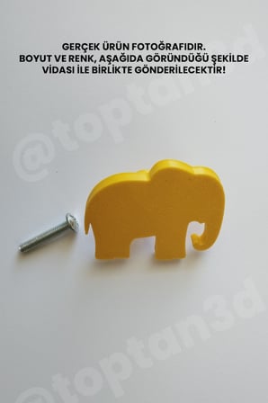 8 ADET - Sarı Fil Dolap Kulpu - Modern Çocuk, Bebek Odası Mobilya Kulpu (Kulp Vidası Dahildir)
