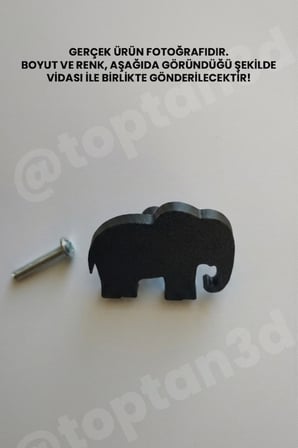 8 ADET - Siyah Fil Dolap Kulpu - Modern Çocuk, Bebek Odası Mobilya Kulpu (Kulp Vidası Dahildir)