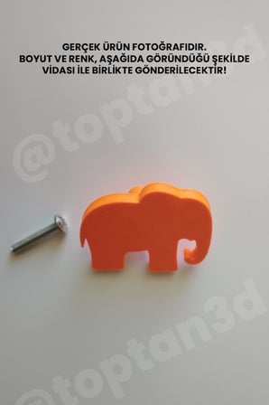 8 ADET - Turuncu Fil Dolap Kulpu - Modern Çocuk, Bebek Odası Mobilya Kulpu (Kulp Vidası Dahildir)