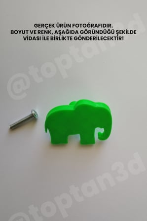8 ADET - Yeşil Fil Dolap Kulpu - Modern Çocuk, Bebek Odası Mobilya Kulpu (Kulp Vidası Dahildir)