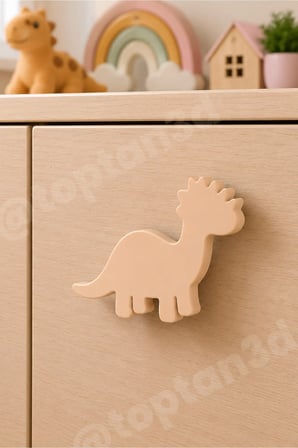 8 ADET - Açık Bej Dinozor Dolap Kulpu - Modern Çocuk, Bebek Odası Mobilya Kulpu (Kulp Vidası Dahildir)
