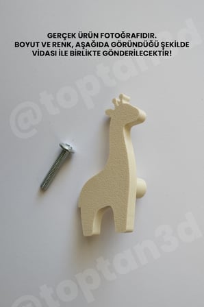 8 ADET - Açık Bej Zürafa Dolap Kulpu - Modern Çocuk, Bebek Odası Mobilya Kulpu (Kulp Vidası Dahildir)