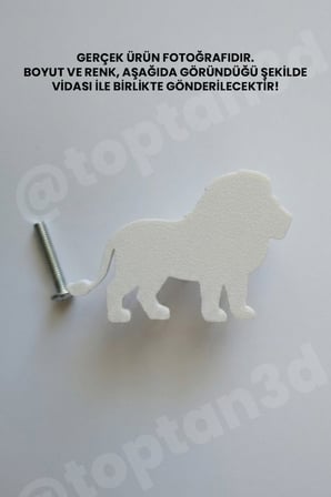 8 ADET - Beyaz Aslan Dolap Kulpu - Modern Çocuk, Bebek Odası Mobilya Kulpu (Kulp Vidası Dahildir)