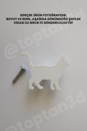 8 ADET - Beyaz Kedi Dolap Kulpu - Modern Çocuk, Bebek Odası Mobilya Kulpu (Kulp Vidası Dahildir)