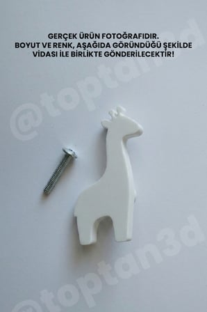 8 ADET - Beyaz Zürafa Dolap Kulpu - Modern Çocuk, Bebek Odası Mobilya Kulpu (Kulp Vidası Dahildir)
