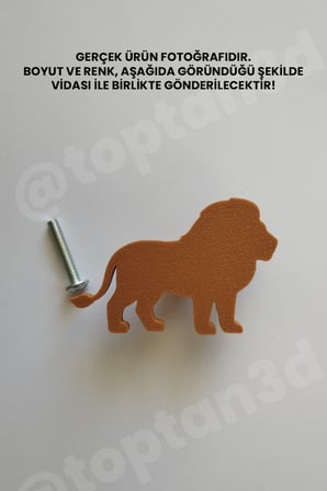 8 ADET - Kahverengi Aslan Dolap Kulpu - Modern Çocuk, Bebek Odası Mobilya Kulpu (Kulp Vidası Dahildir)