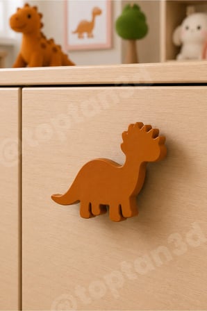 8 ADET - Kahverengi Dinozor Dolap Kulpu - Modern Çocuk, Bebek Odası Mobilya Kulpu (Kulp Vidası Dahildir)