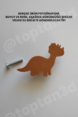 8 ADET - Kahverengi Dinozor Dolap Kulpu - Modern Çocuk, Bebek Odası Mobilya Kulpu (Kulp Vidası Dahildir)