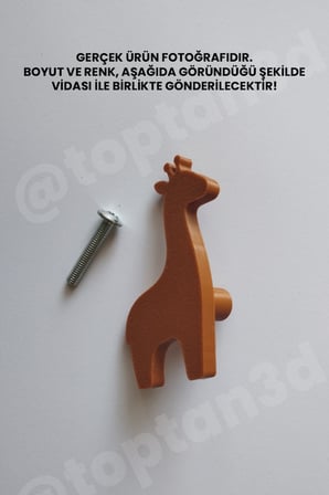 8 ADET - Kahverengi Zürafa Dolap Kulpu - Modern Çocuk, Bebek Odası Mobilya Kulpu (Kulp Vidası Dahildir)
