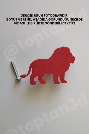 8 ADET - Kırmızı Aslan Dolap Kulpu - Modern Çocuk, Bebek Odası Mobilya Kulpu (Kulp Vidası Dahildir)