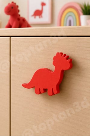8 ADET - Kırmızı Dinozor Dolap Kulpu - Modern Çocuk, Bebek Odası Mobilya Kulpu (Kulp Vidası Dahildir)
