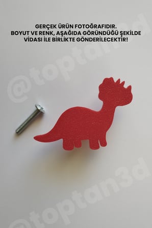 8 ADET - Kırmızı Dinozor Dolap Kulpu - Modern Çocuk, Bebek Odası Mobilya Kulpu (Kulp Vidası Dahildir)