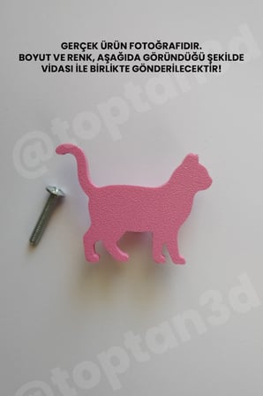 8 ADET - Pembe Kedi Dolap Kulpu - Modern Çocuk, Bebek Odası Mobilya Kulpu (Kulp Vidası Dahildir)