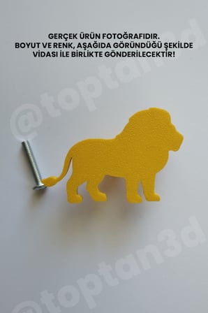 8 ADET - Sarı Aslan Dolap Kulpu - Modern Çocuk, Bebek Odası Mobilya Kulpu (Kulp Vidası Dahildir)