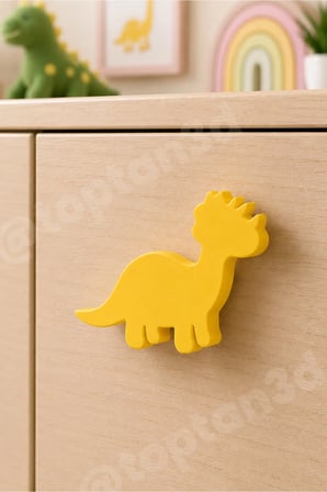 8 ADET - Sarı Dinozor Dolap Kulpu - Modern Çocuk, Bebek Odası Mobilya Kulpu (Kulp Vidası Dahildir)