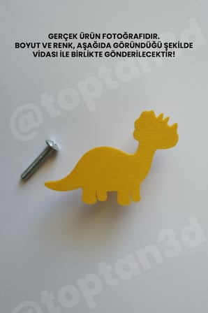 8 ADET - Sarı Dinozor Dolap Kulpu - Modern Çocuk, Bebek Odası Mobilya Kulpu (Kulp Vidası Dahildir)