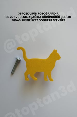 8 ADET - Sarı Kedi Dolap Kulpu - Modern Çocuk, Bebek Odası Mobilya Kulpu (Kulp Vidası Dahildir)